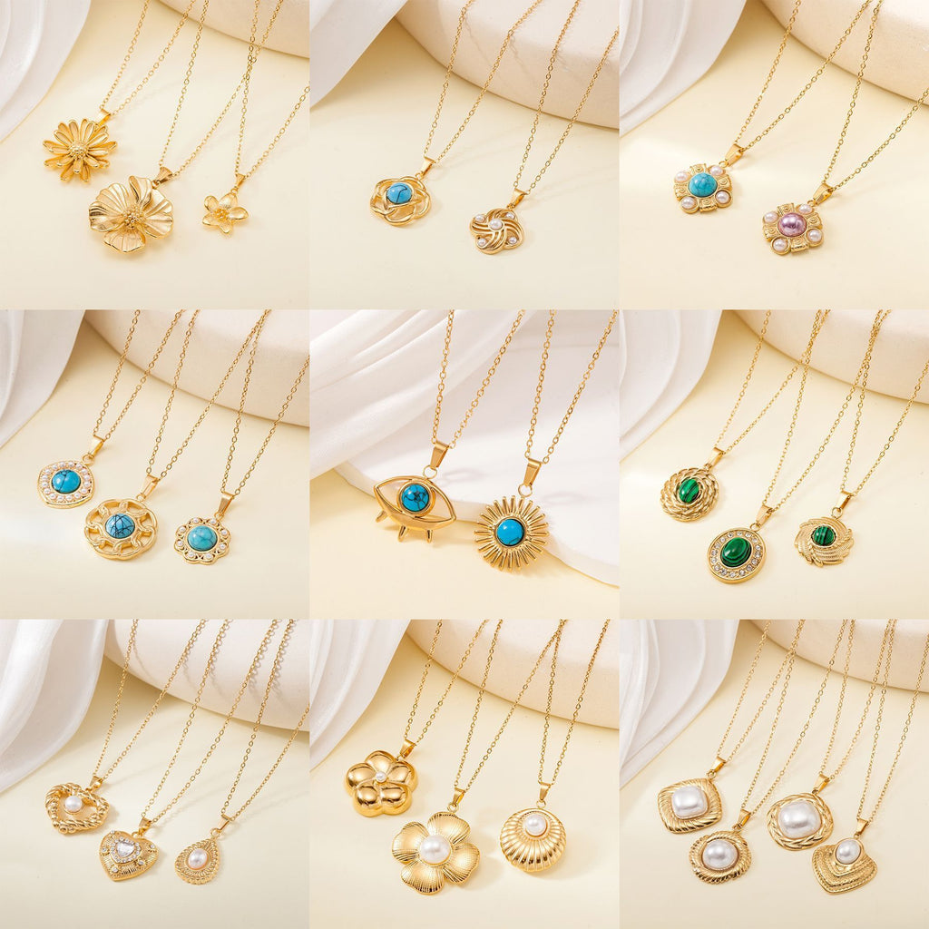 Titanium Steel Die-casting Pendant Non-fading Inlaid Shell Pearls Necklace For Women