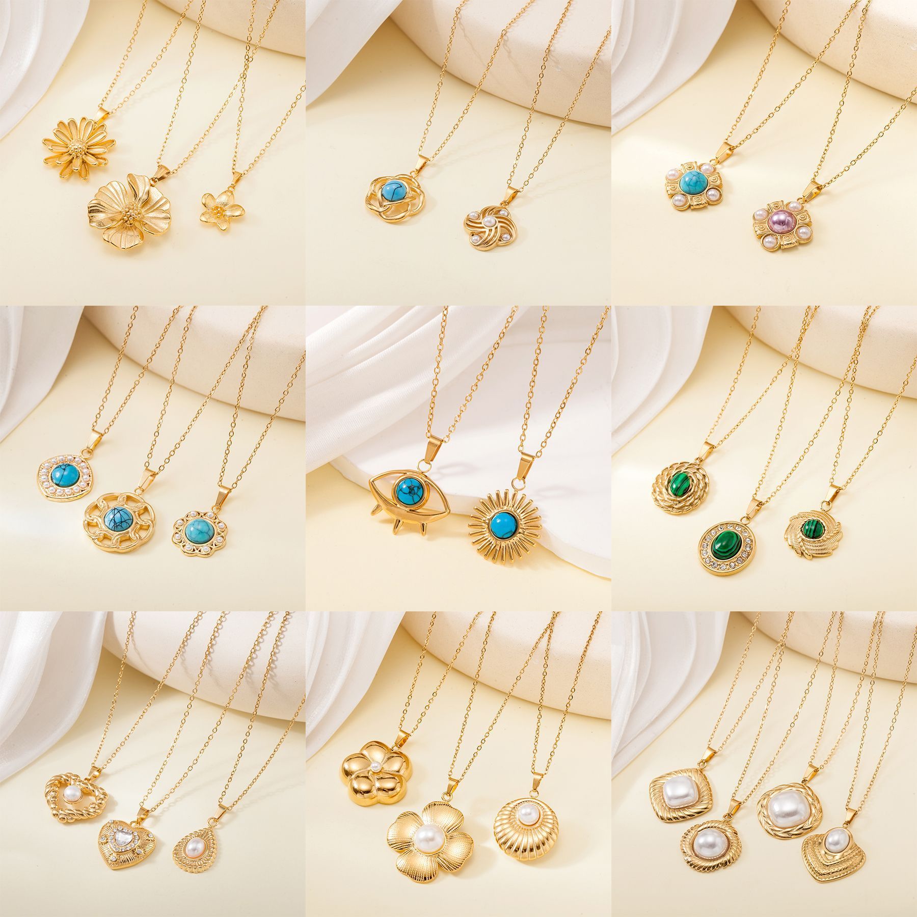 Titanium Steel Die-casting Pendant Non-fading Inlaid Shell Pearls Necklace For Women