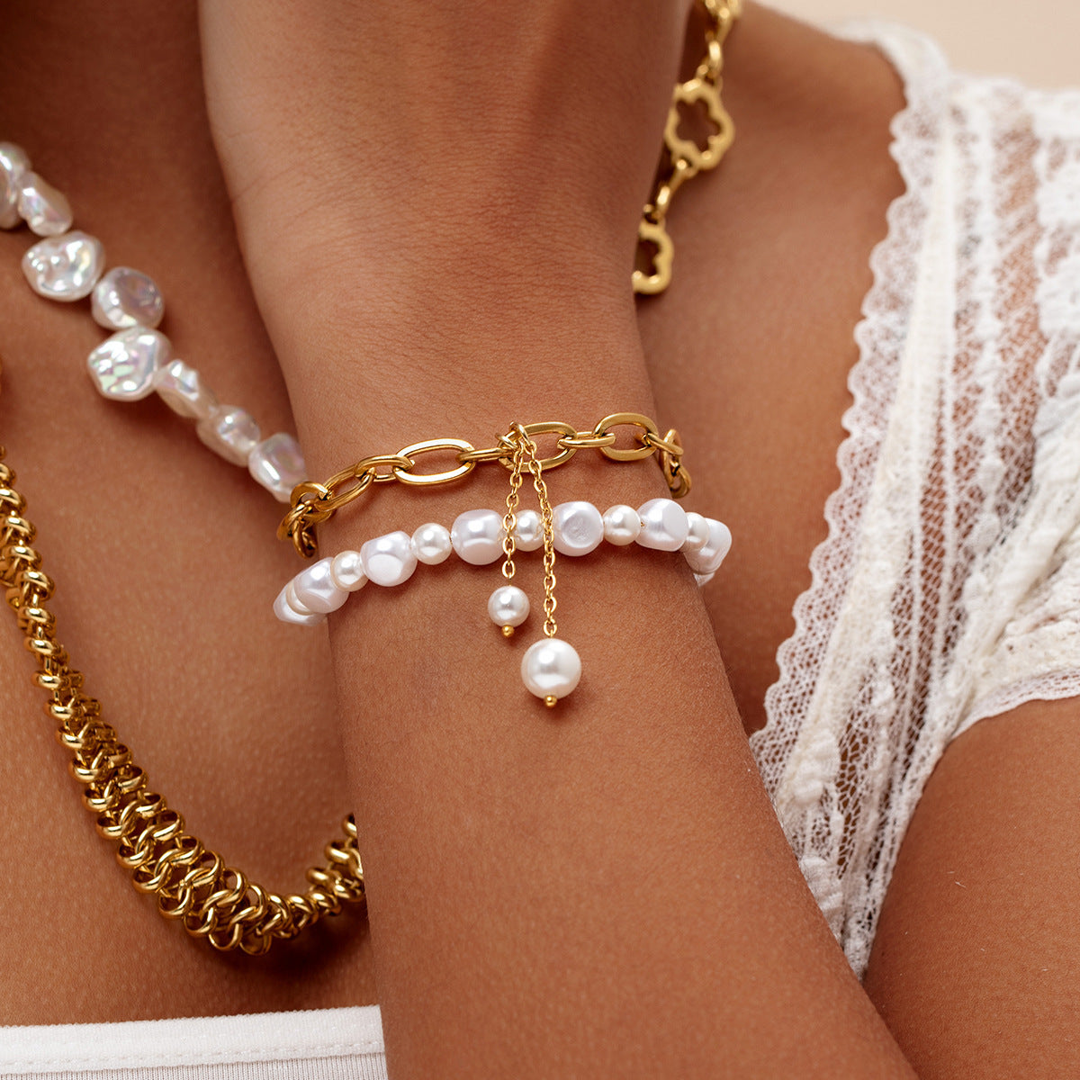 Pearl Titanium Steel Bracelet For Women