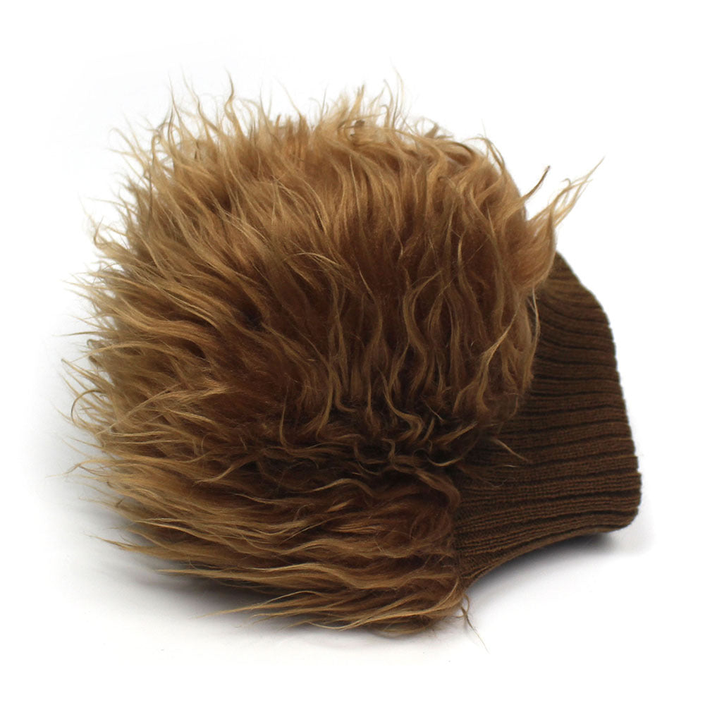 Wide-brimmed Knitted Sleeve Cap Furry Wig