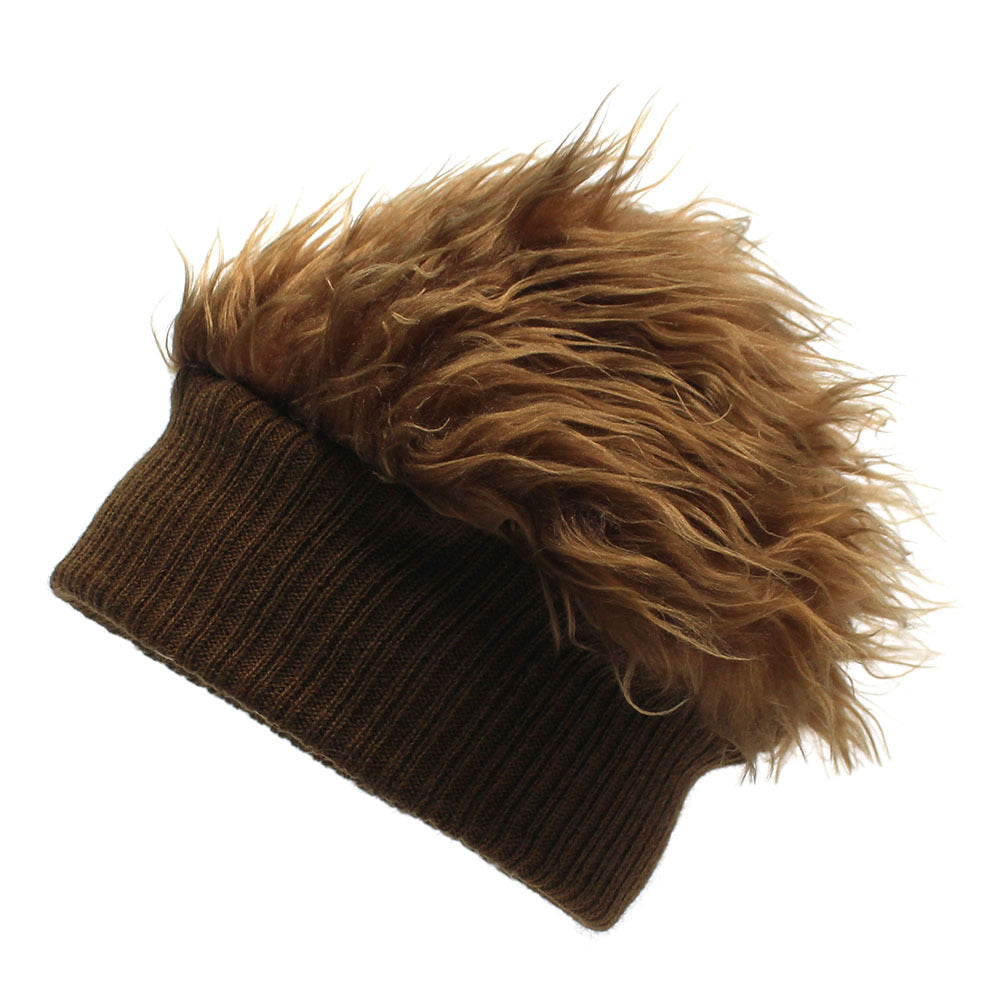 Wide-brimmed Knitted Sleeve Cap Furry Wig