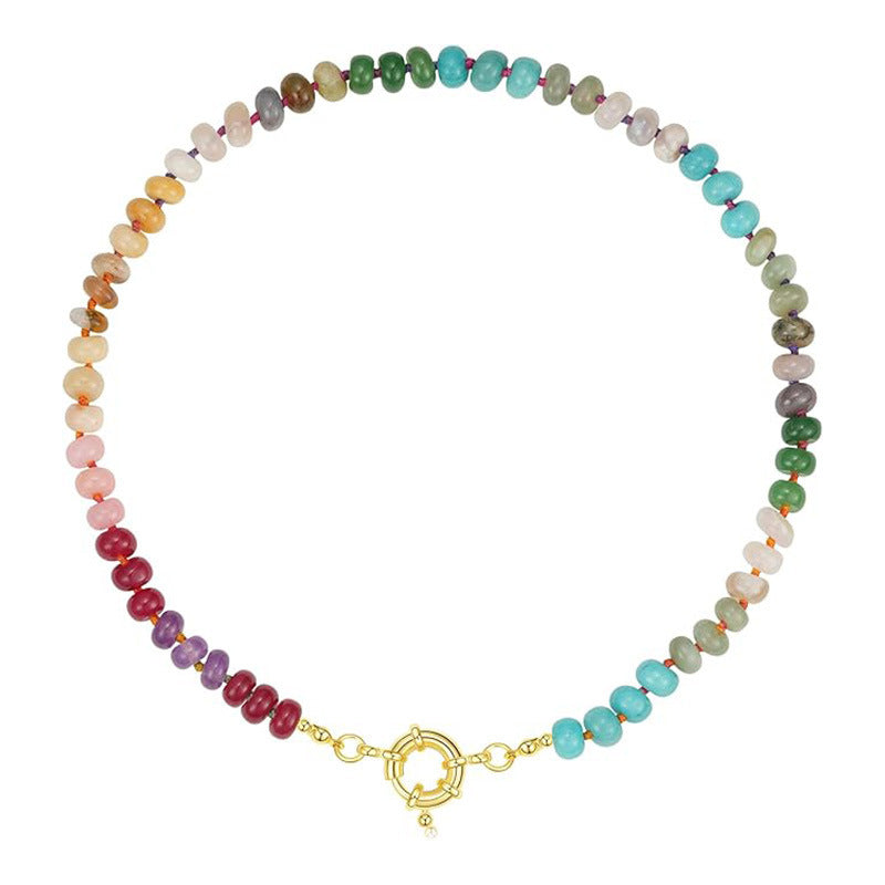 Beaded Gemstone Necklace For Women 11 Styles, Colorful Boho Bead Choker, Natural Stone Surfer Beach Necklace, 14K Gold Plated, Handmade Summer Jewelry