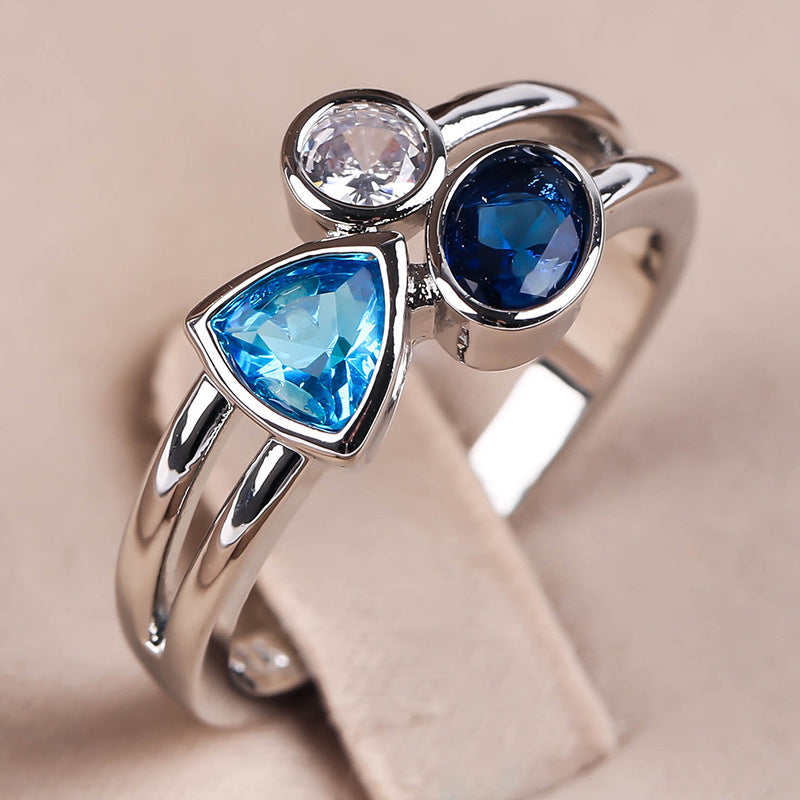Women's Beautiful Personality Irregular Three-color Stone Ring