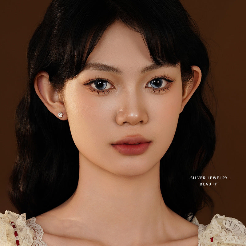 Four-corner Star Rhinestone Ear Studs S925 Silver Light Luxury Zircon Opal