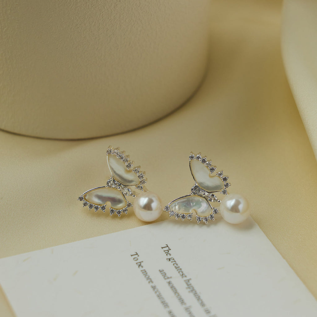 Butterfly Full Diamond Pearl Earrings For Women