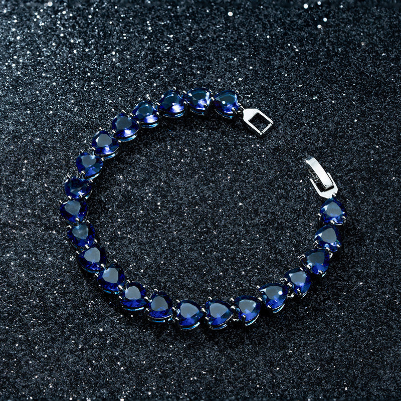 Blue Heart-shaped Zircon Bracelet Light Luxury