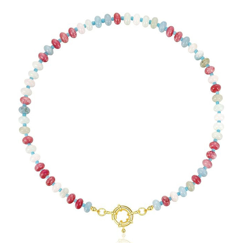 Beaded Gemstone Necklace For Women 11 Styles, Colorful Boho Bead Choker, Natural Stone Surfer Beach Necklace, 14K Gold Plated, Handmade Summer Jewelry