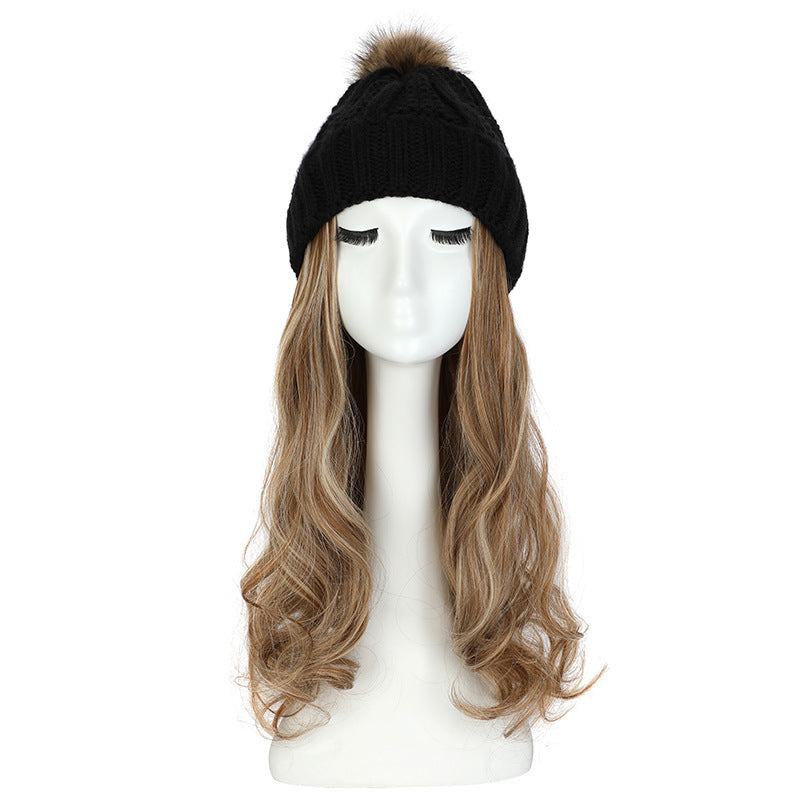 Women's Hat Wig Detachable Woolen Cap