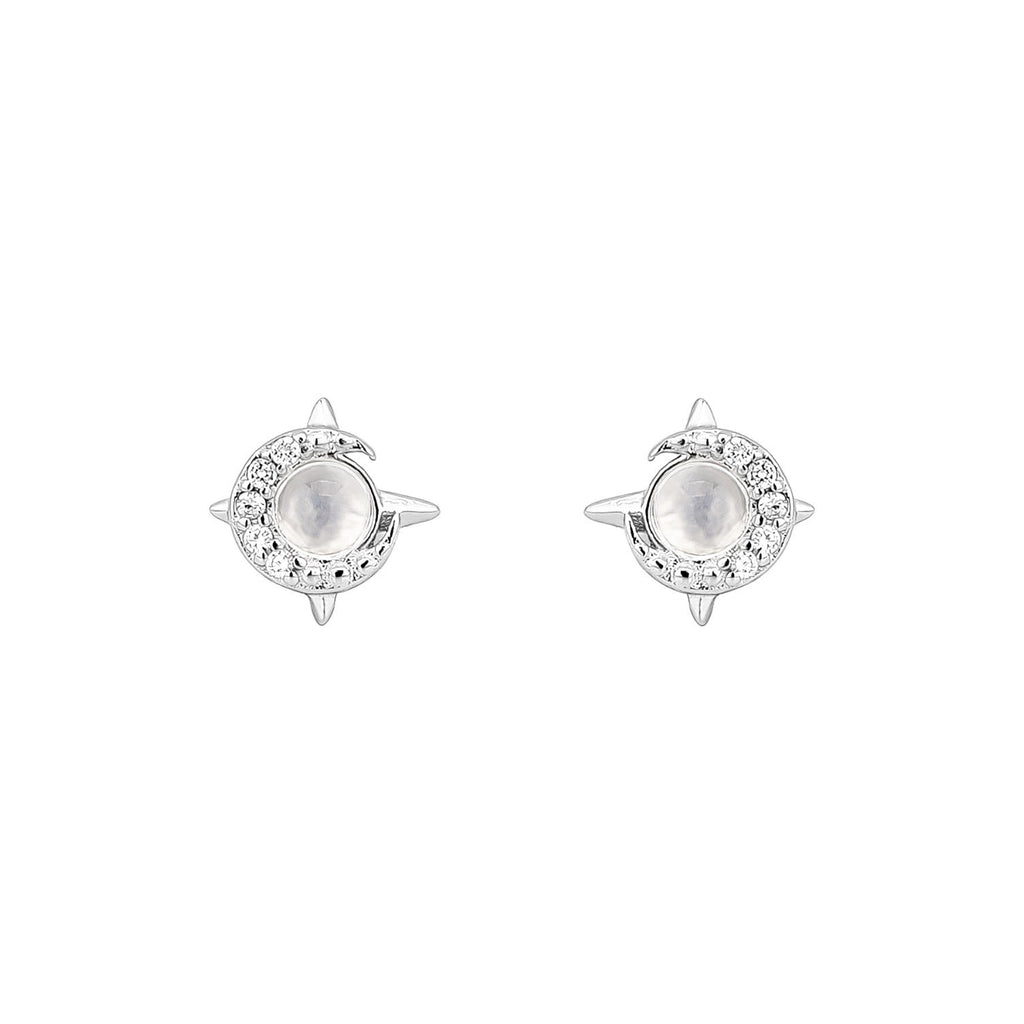 Four-corner Star Rhinestone Ear Studs S925 Silver Light Luxury Zircon Opal