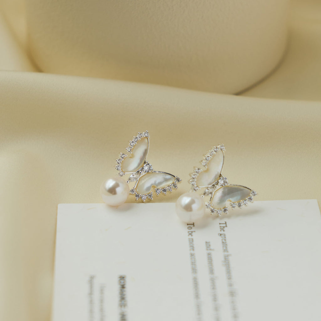Butterfly Full Diamond Pearl Earrings For Women