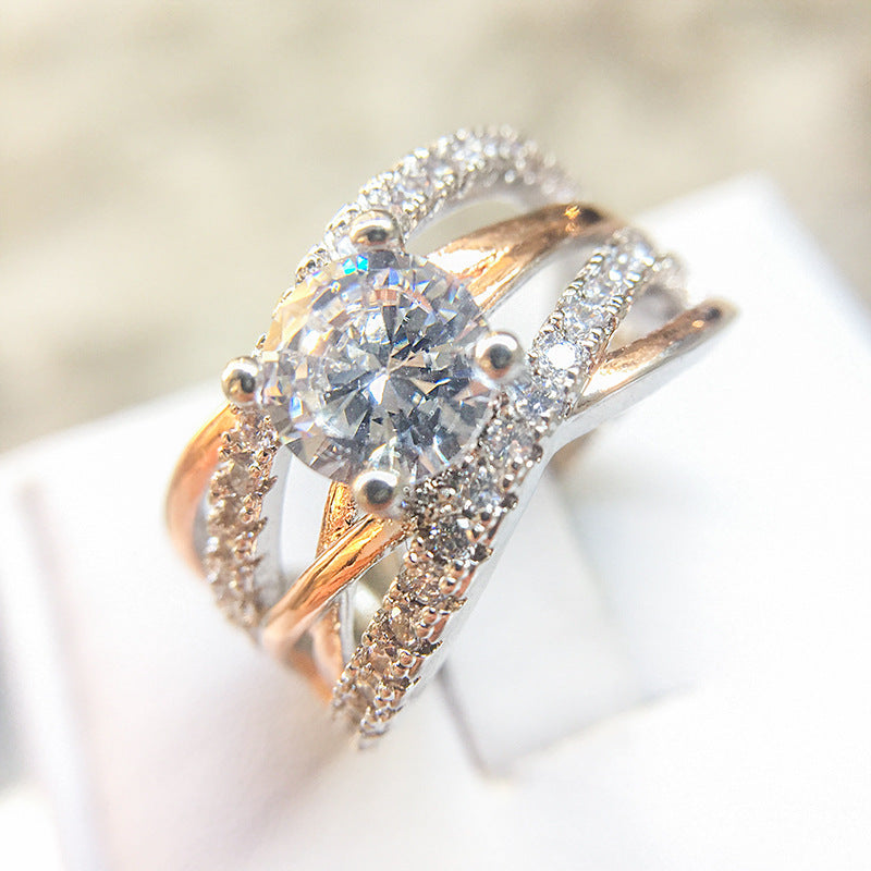 Cross Simple 14K Gold Zircon Ring For Women