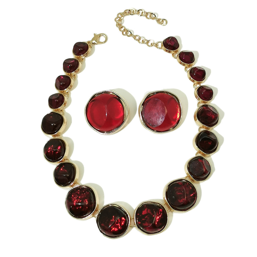 Round Three-dimensional Pattern Necklace And Earring Suit