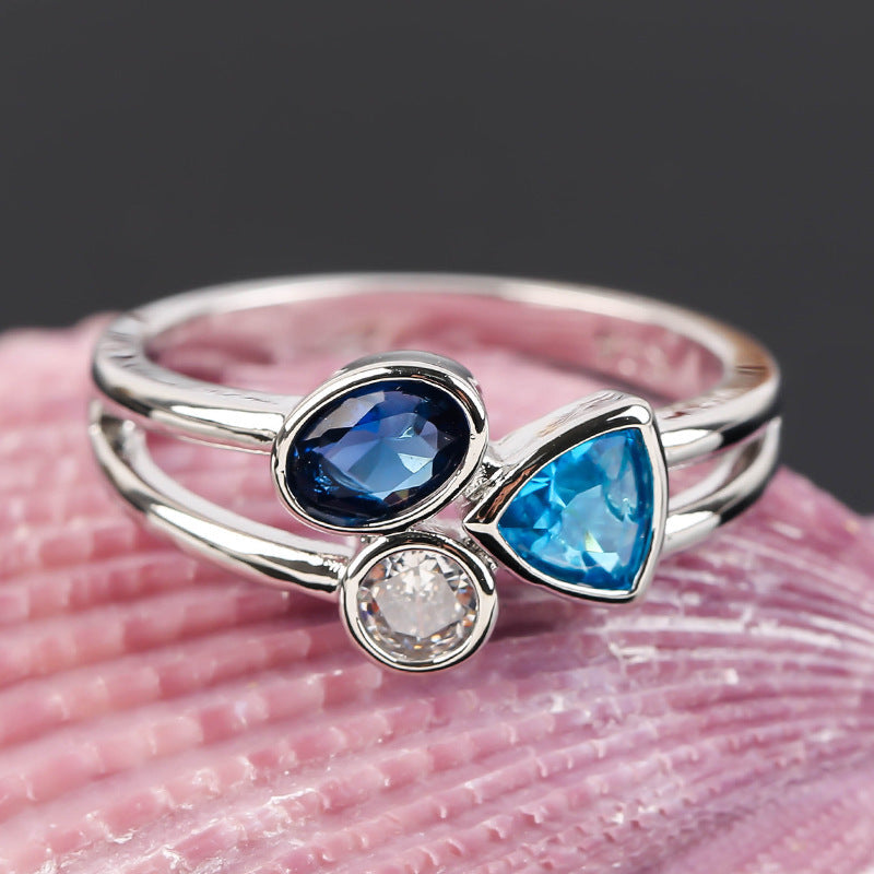 Women's Beautiful Personality Irregular Three-color Stone Ring