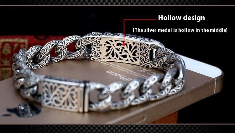 925 Silver Hollow Carved Men's Bracelet