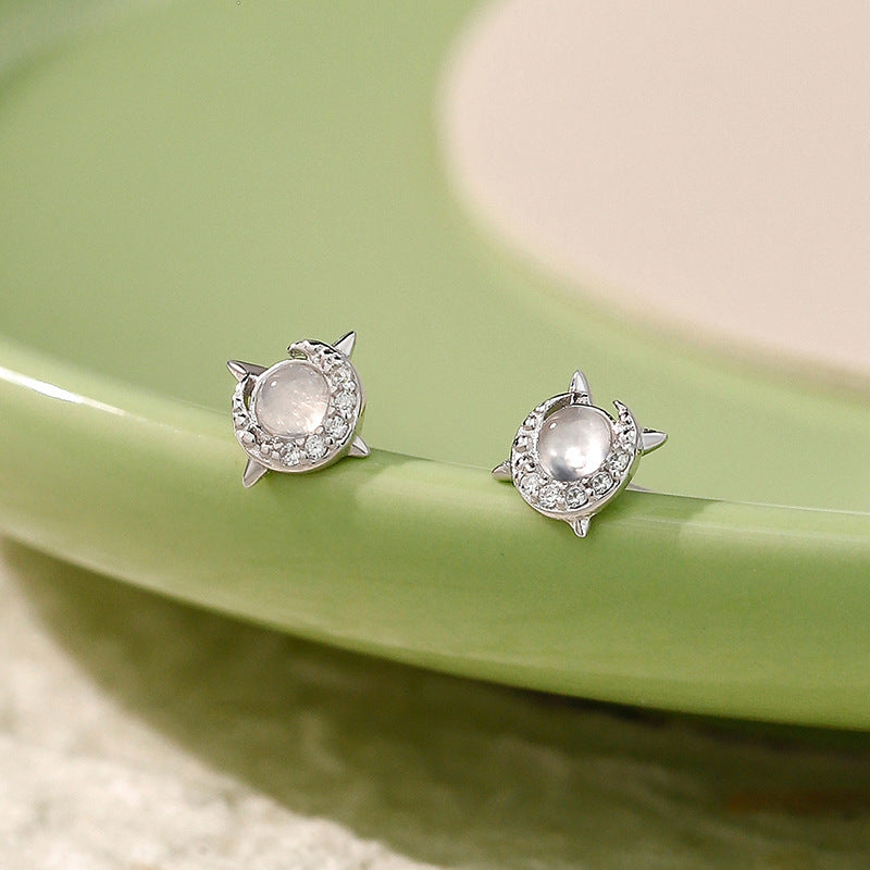 Four-corner Star Rhinestone Ear Studs S925 Silver Light Luxury Zircon Opal