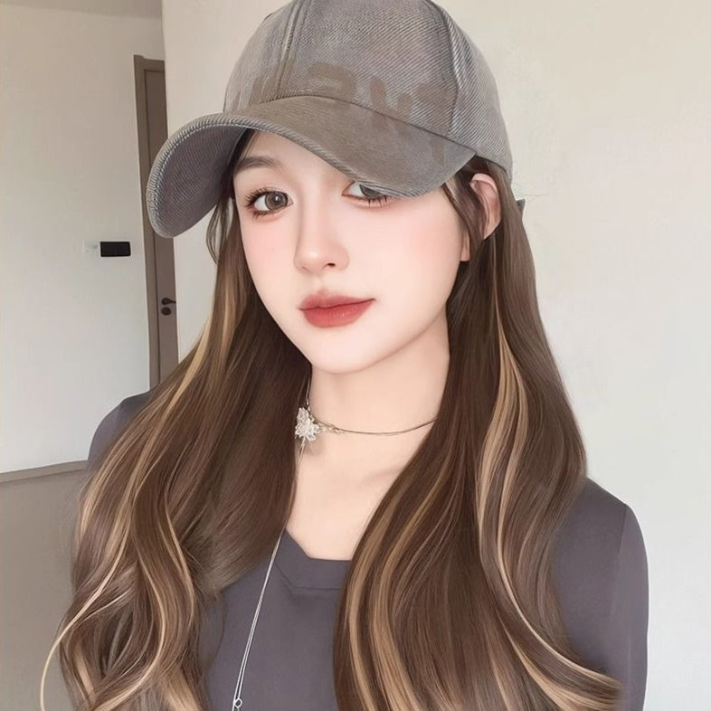 All-in-one American Retro Denim Peaked Cap Dyed Micro-roll Wig