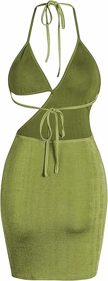 Women Sexy Bodycon Party Dresses Backless Spaghetti Straps Bra Cutout Jersey Halter Naughty Clubwear