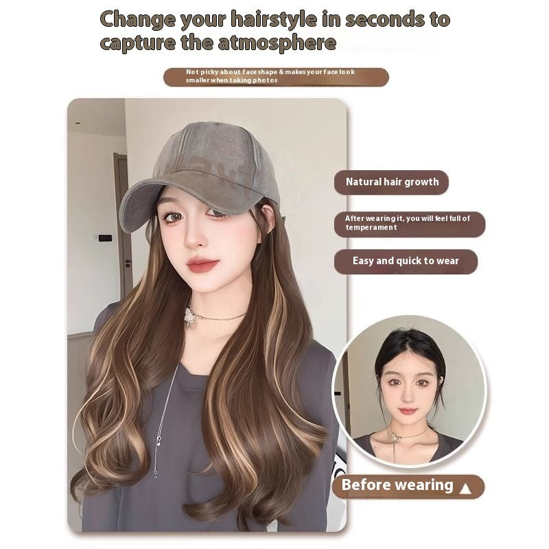 All-in-one American Retro Denim Peaked Cap Dyed Micro-roll Wig