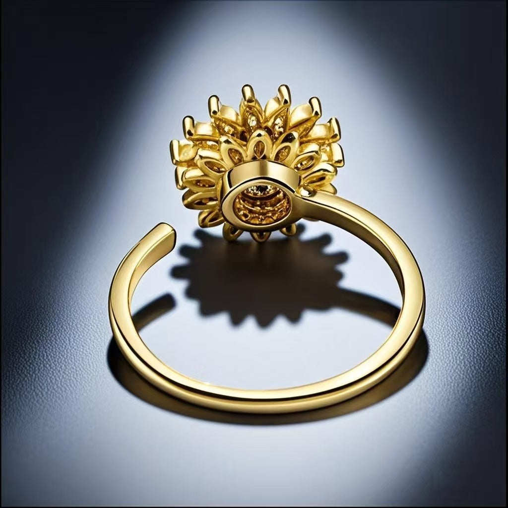 Copper Plating Diamond-embedded SUNFLOWER Rotating Stylish Opening Adjustable