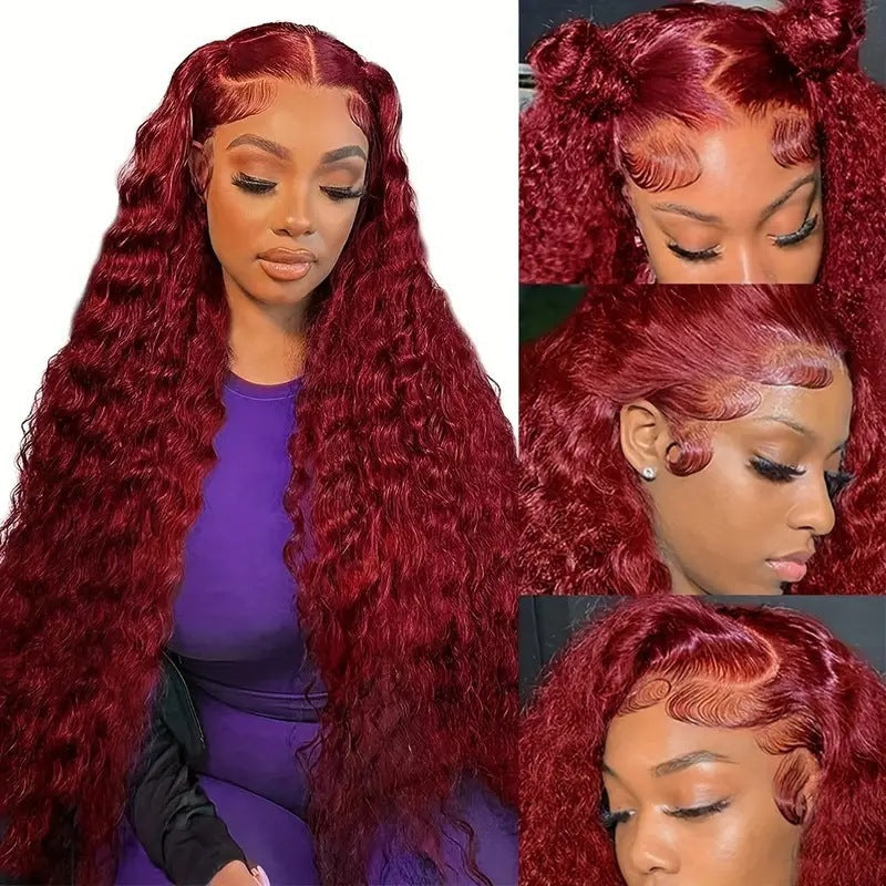 Fashion Wine Red Wig Front Lace Small Roll Wound Tube Afro Synthetic Wigs