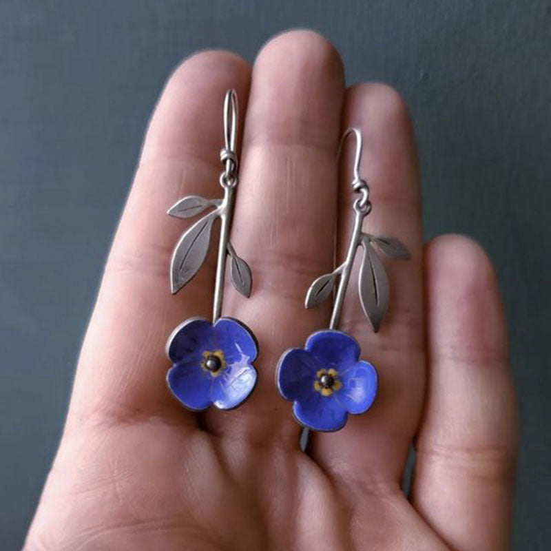 Niche Navy Blue Flower Earrings Elegant