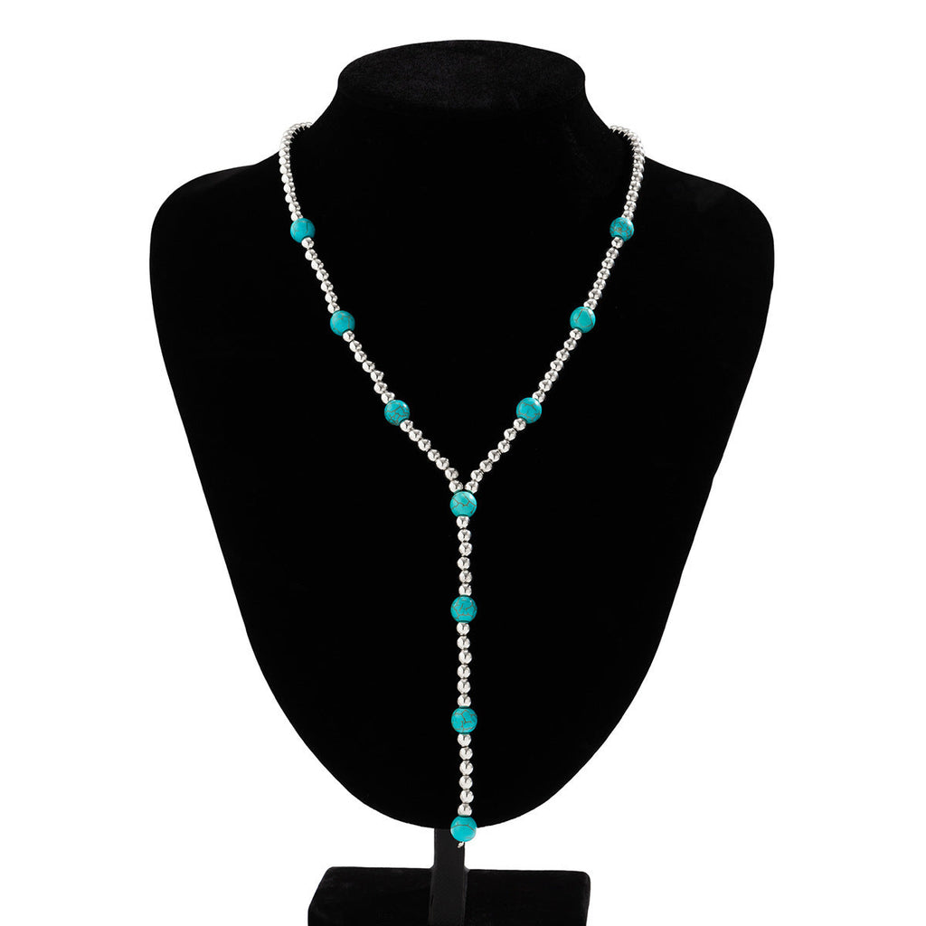 Vacation Style Vintage Turquoise Beaded Clavicle Necklace