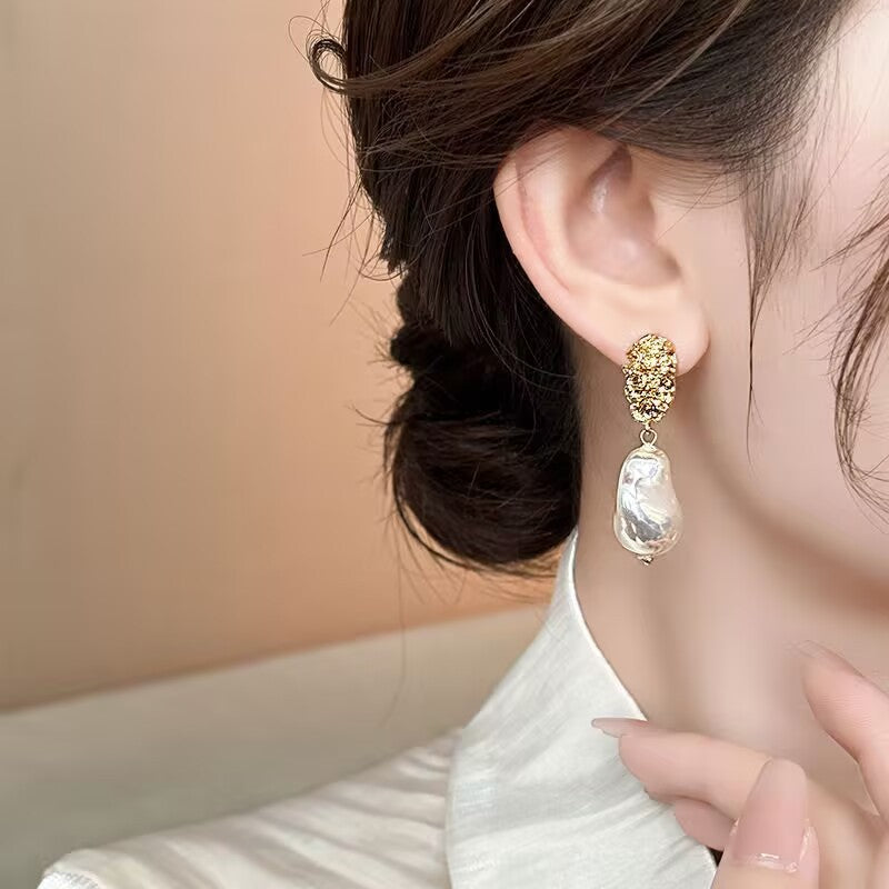 Geometric Irregular Baroque Pearl Earrings