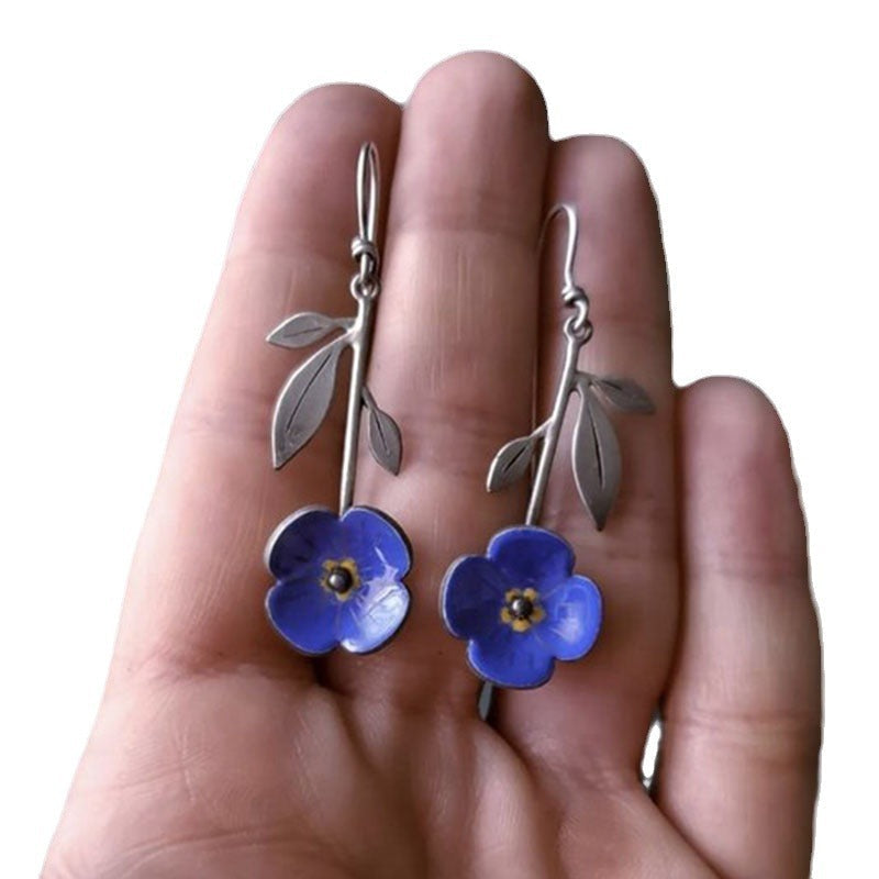 Niche Navy Blue Flower Earrings Elegant