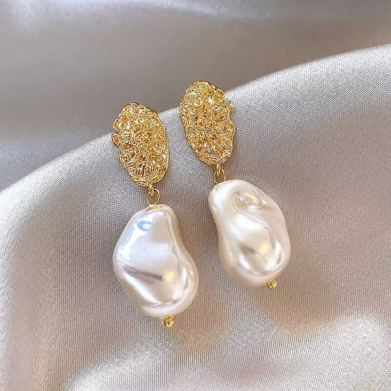 Geometric Irregular Baroque Pearl Earrings