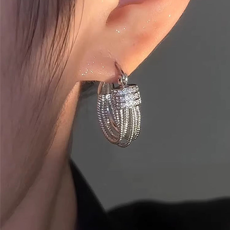 Real Gold Plating U-shaped Multi-layer Zircon Earrings