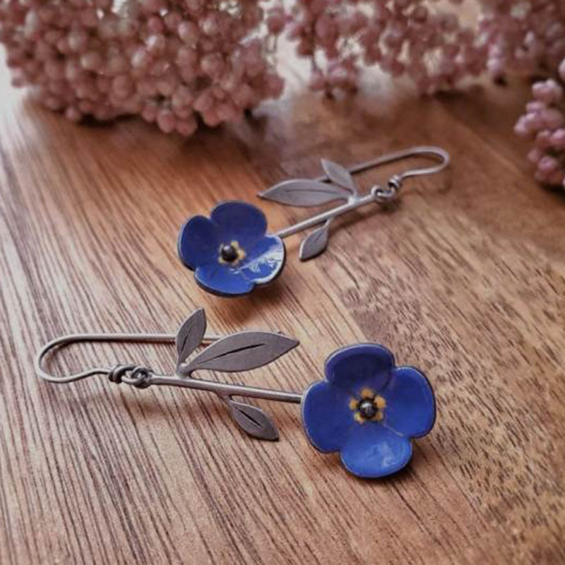 Niche Navy Blue Flower Earrings Elegant