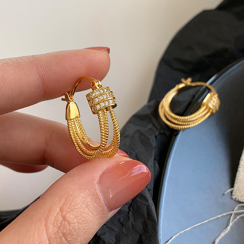 Real Gold Plating U-shaped Multi-layer Zircon Earrings