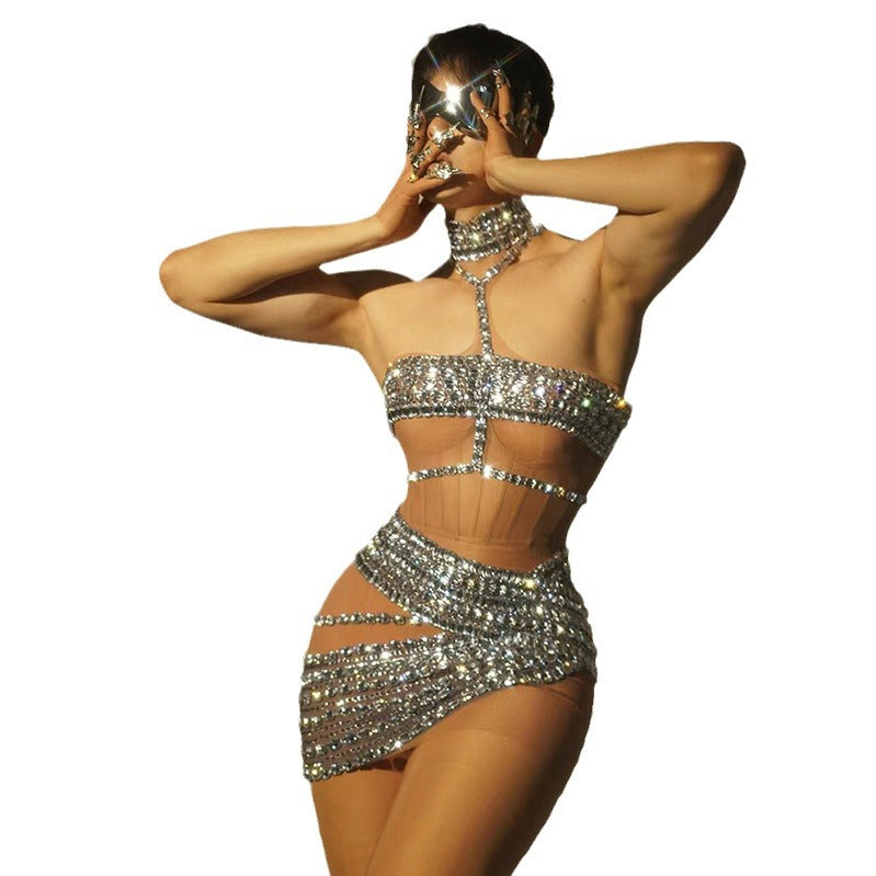 High-end And Fashionable Rhinestone Tube Top Short Skirt Top Vest