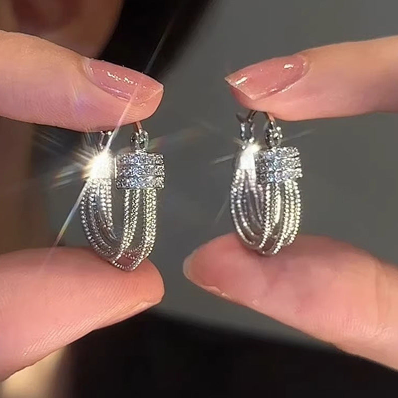 Real Gold Plating U-shaped Multi-layer Zircon Earrings