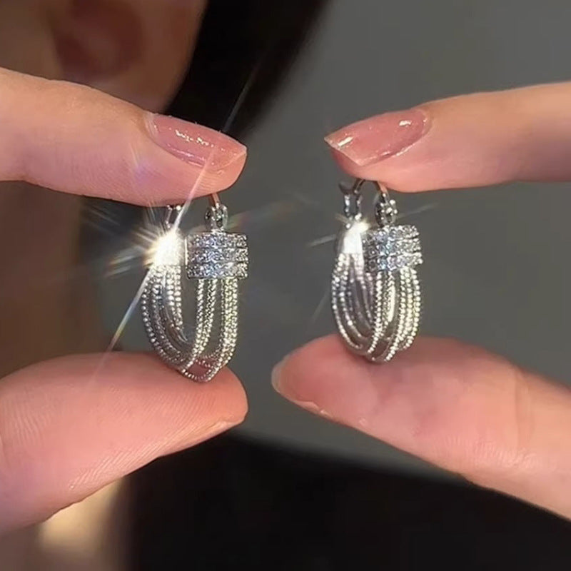 Real Gold Plating U-shaped Multi-layer Zircon Earrings