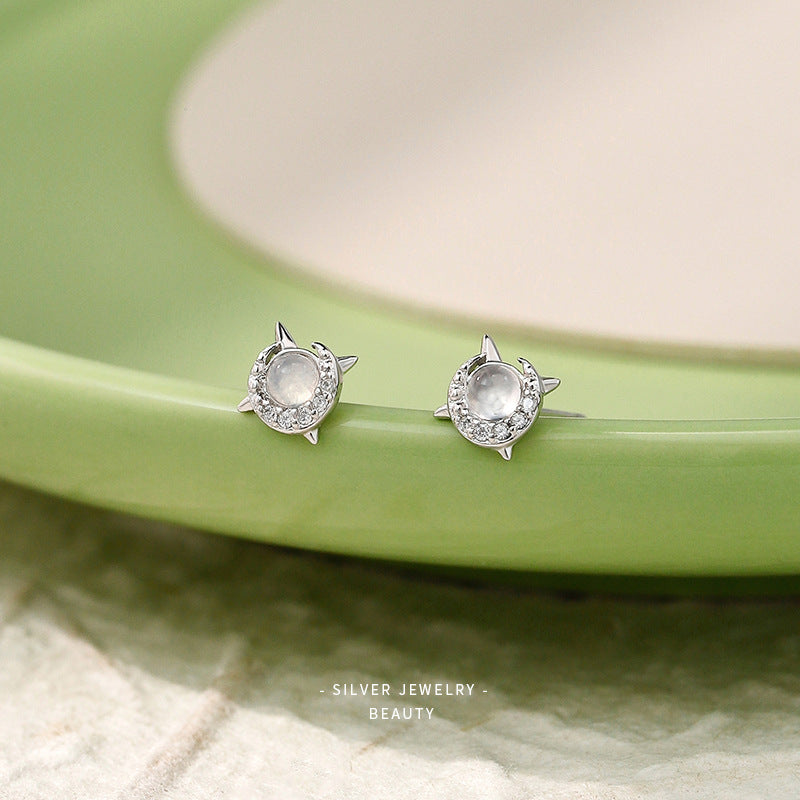 Four-corner Star Rhinestone Ear Studs S925 Silver Light Luxury Zircon Opal