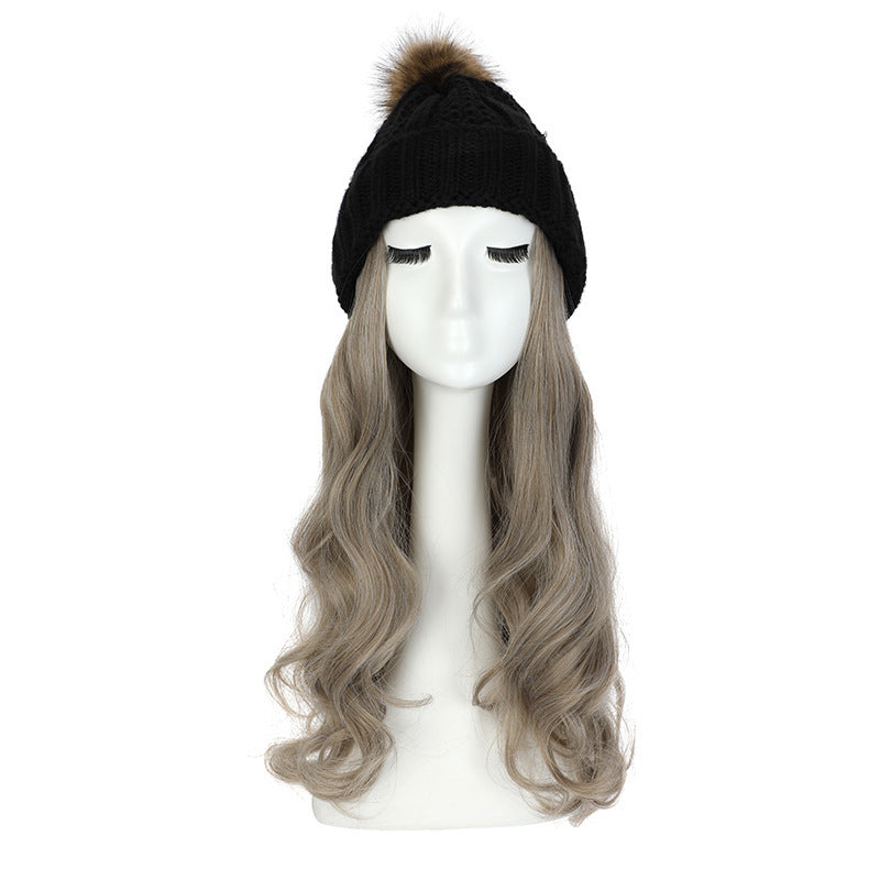 Women's Hat Wig Detachable Woolen Cap