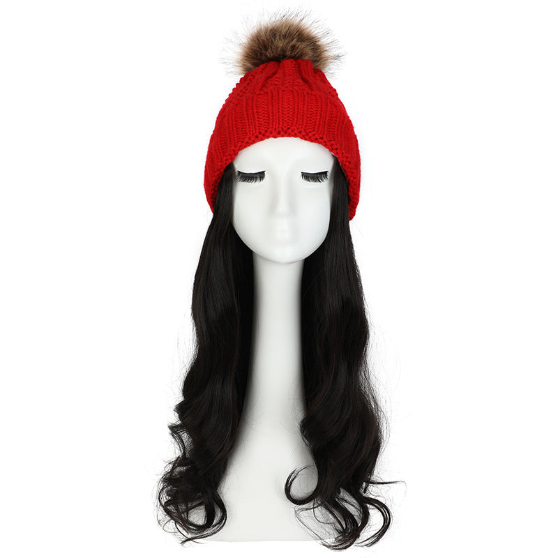 Women's Hat Wig Detachable Woolen Cap