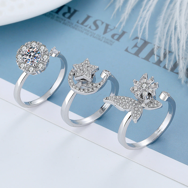 Fashion Luxury Golden Butterfly Zircon Spinning Ring Suit