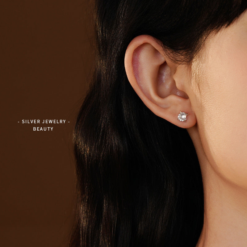 Four-corner Star Rhinestone Ear Studs S925 Silver Light Luxury Zircon Opal