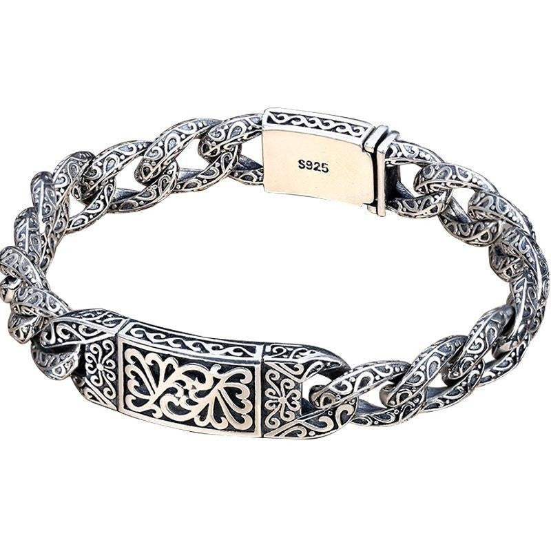 925 Silver Hollow Carved Men's Bracelet