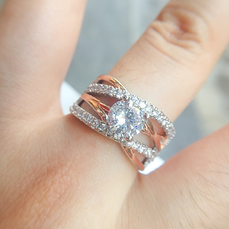 Cross Simple 14K Gold Zircon Ring For Women