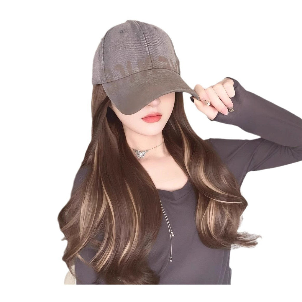 All-in-one American Retro Denim Peaked Cap Dyed Micro-roll Wig