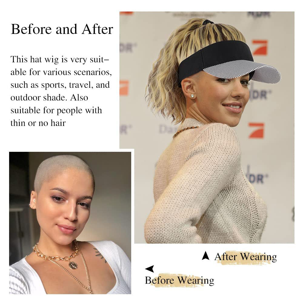 Wig Hat Integrated Women's Fashion Ponytail Wool Fiber Hair Houndstooth Cap Baseball Hat Wig