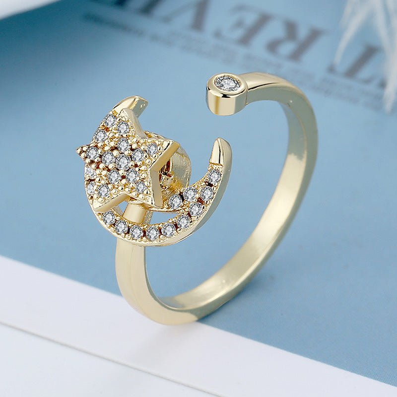 Fashion Luxury Golden Butterfly Zircon Spinning Ring Suit