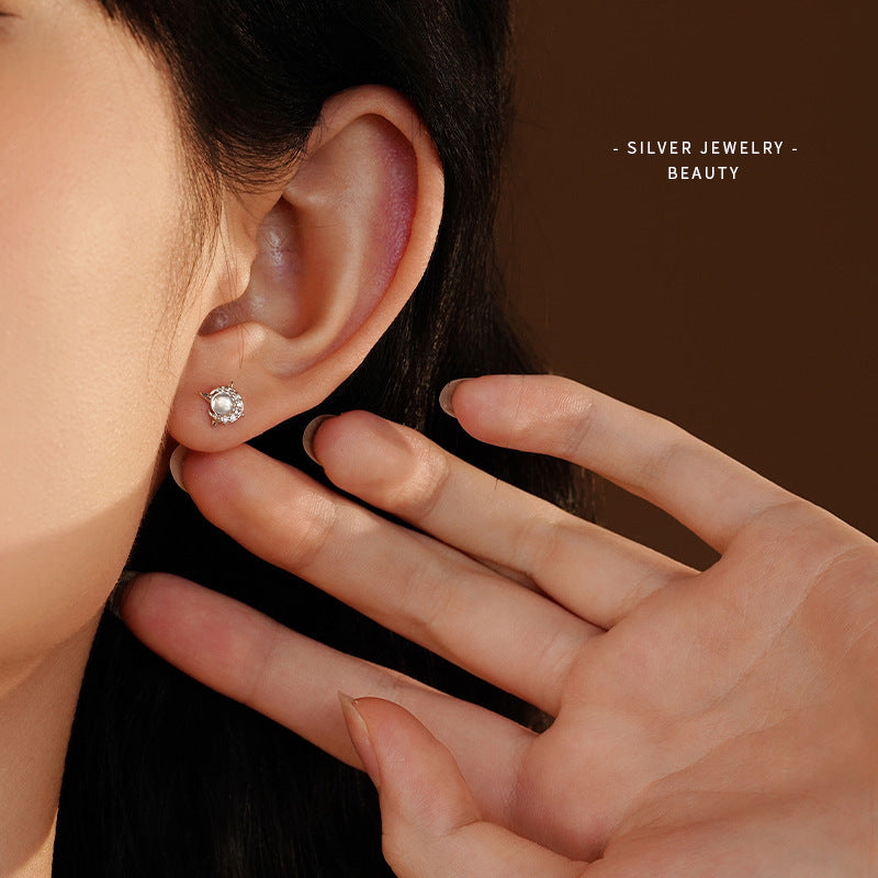 Four-corner Star Rhinestone Ear Studs S925 Silver Light Luxury Zircon Opal