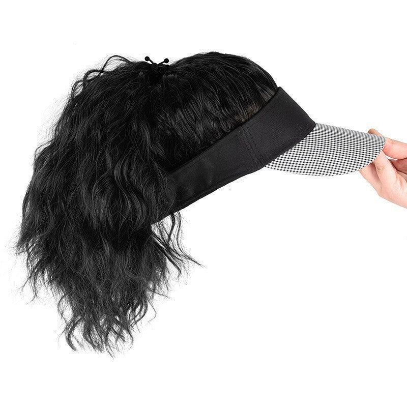 Wig Hat Integrated Women's Fashion Ponytail Wool Fiber Hair Houndstooth Cap Baseball Hat Wig