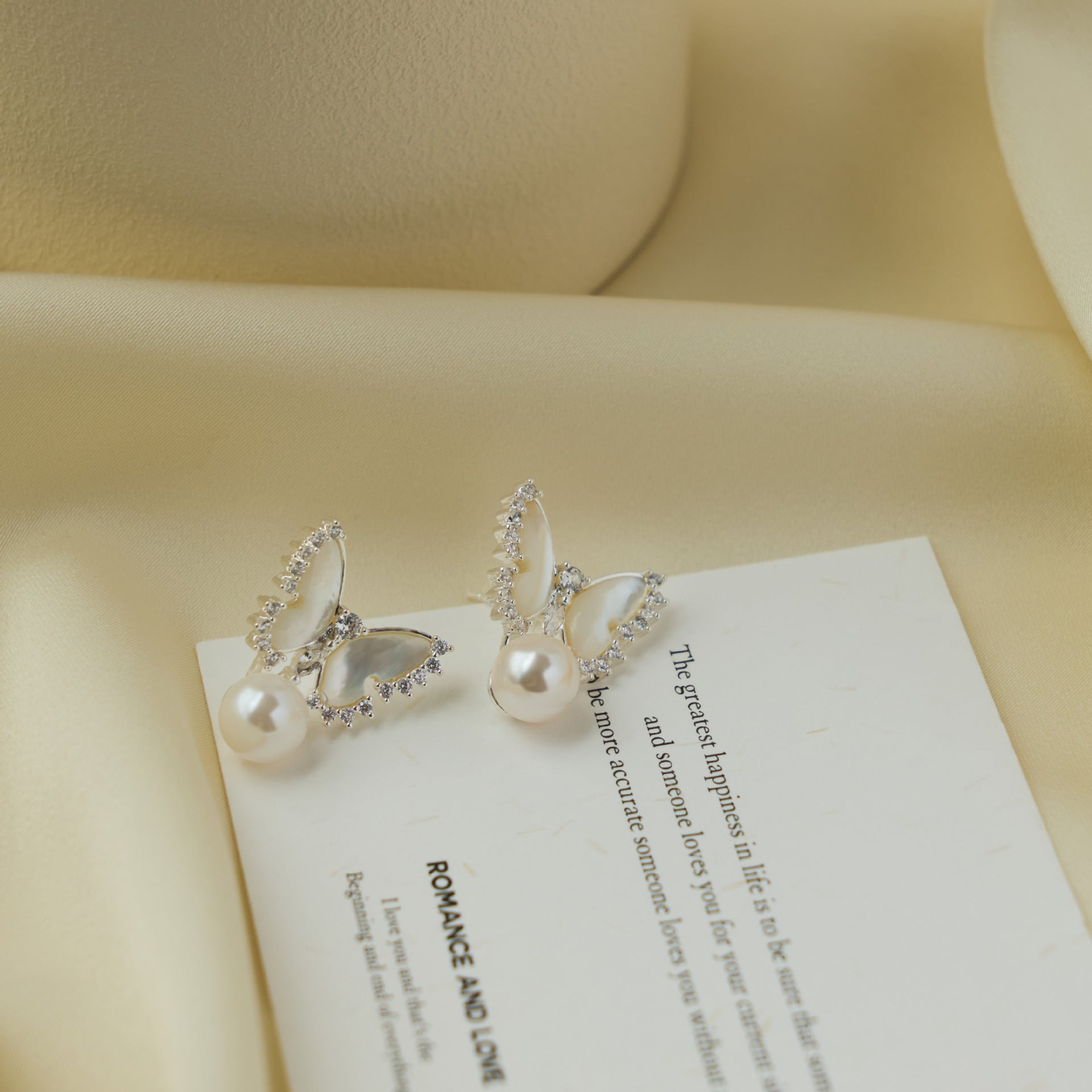 Butterfly Full Diamond Pearl Earrings For Women