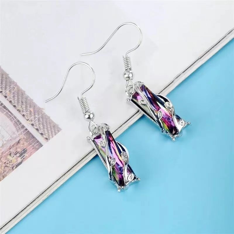 Creative Color Zircon Geometric Copper Earrings Ladies