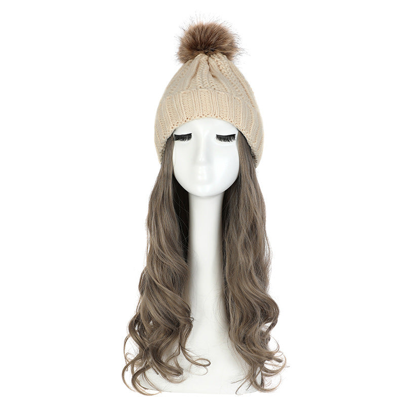 Women's Hat Wig Detachable Woolen Cap